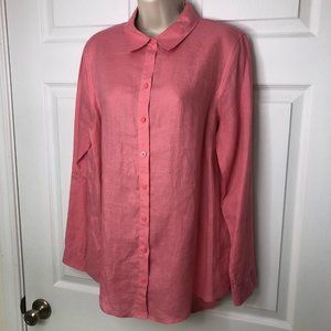 Chicos No Iron 100% Linen Rose Button Up Shirt